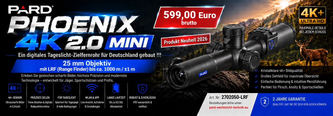 PARD PHOENIX Mini 4K 2.0 / 25mm Objektiv Digitales Tageslicht-Zielfernrohr mit LRF- Range Finder PARD PHOENIX Mini 4K 2.0 / 25mm Objektiv Digitales Tageslicht-Zielfernrohr mit LRF- Range Finder