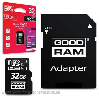 Speicherkarte micro SD GOODRAM microSDHC 16GB Class 10 UHS1 + SD Adapter Art. Nr. 21007