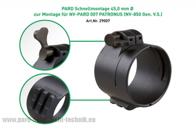 PARD Schnellmontage QR PRO mit Picat.Schiene zur ZF Montage mit dem PARD GERÄT 007 / 007 A / 007 V/ 007V2 lieferbar in Größe Ø 38,8 - 48,00 mm Art.Nr. 29007 PARD Schnellmontage QR PRO mit Picat.Schiene zur ZF Montage mit dem PARD GERÄT 007 / 007 A / 007 V/ 007V2 lieferbar in Größe Ø 38,8 - 48,00 mm Art.Nr. 29007