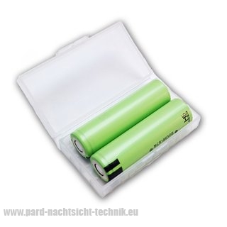 Akkubox Universal transparent inklusive 2 Stück Sanyo / Panasonic 18650 Akku - Zellen Art. Nr. 4001
