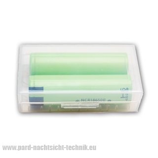 Akkubox Universal transparent inklusive  2 Stück Sanyo / Panasonic 18650 Akku - Zellen Art. Nr. 4001