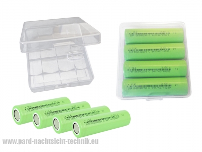 Akkubox Universal transparent inklusive  2 Stück Sanyo / Panasonic 18650 Akku - Zellen Art. Nr. 4001