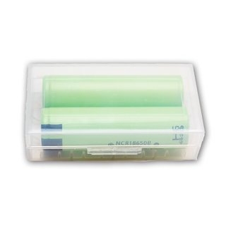 Akkubox Universal transparent inklusive 2 Stück Sanyo / Panasonic 18650 Akku - Zellen Art. Nr. 4001