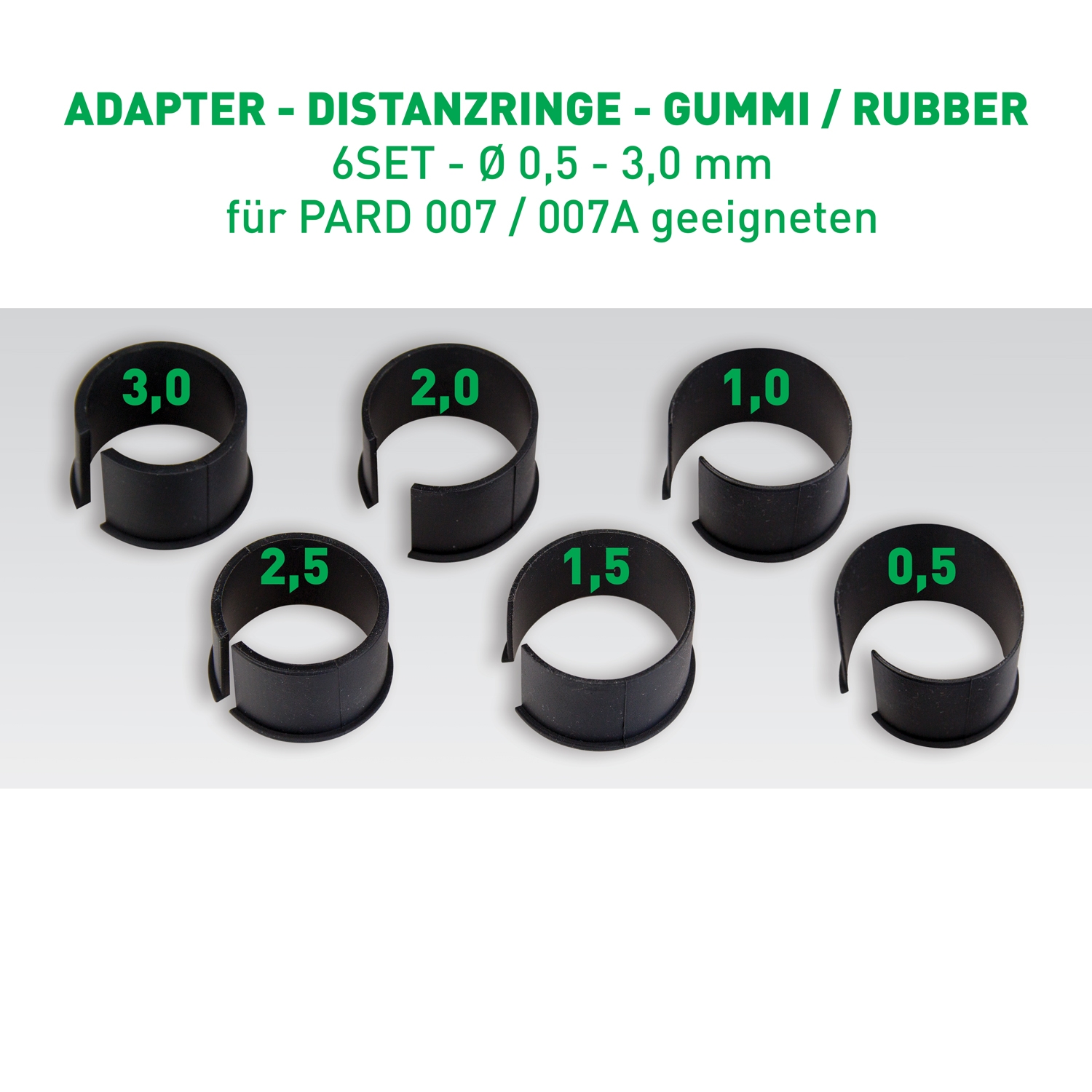 DISTANZRINGE - GUMMI 6er SET / Reduzier-Ringe für PARD 007 / 007 A / 007V2 – ALU ADAPTER 38-43mm Okular Ø von 0,5mm - 3mm